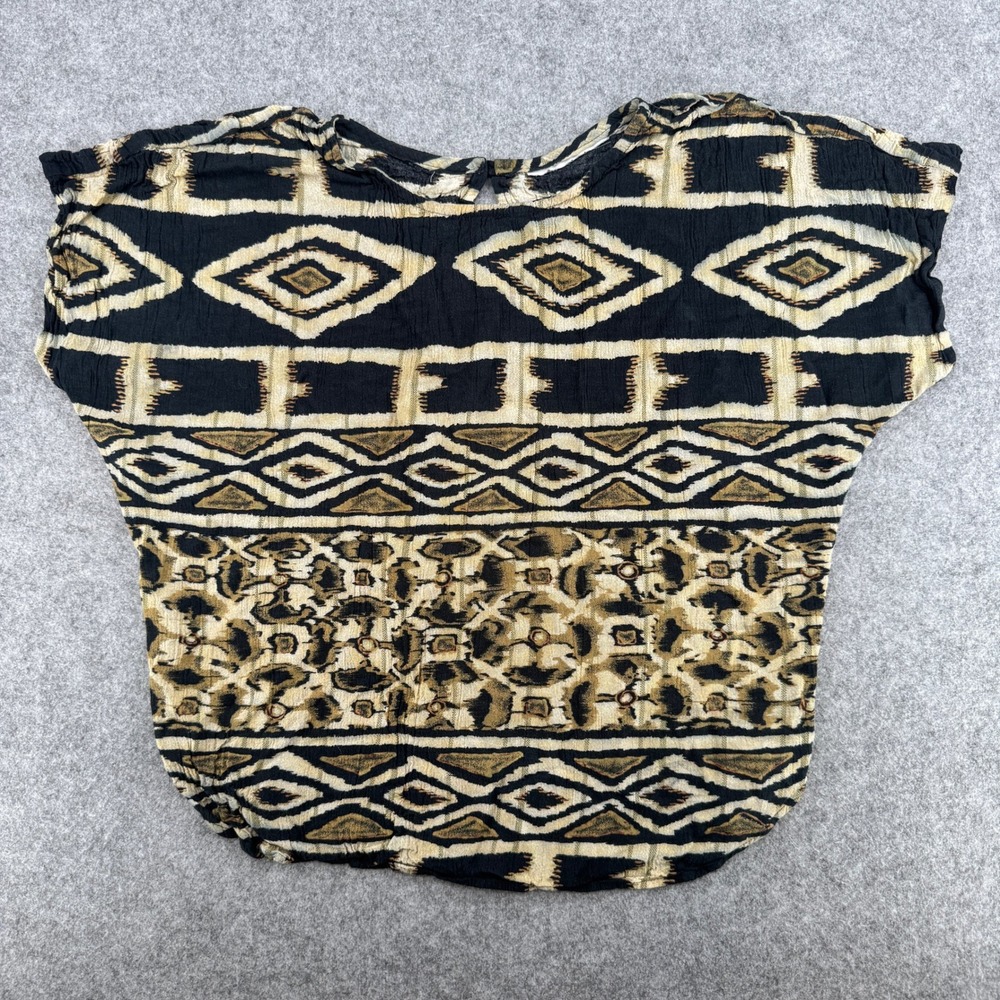 Unbranded Top Womens XL Geometric Abstract Print Black Tan Tribal EUC